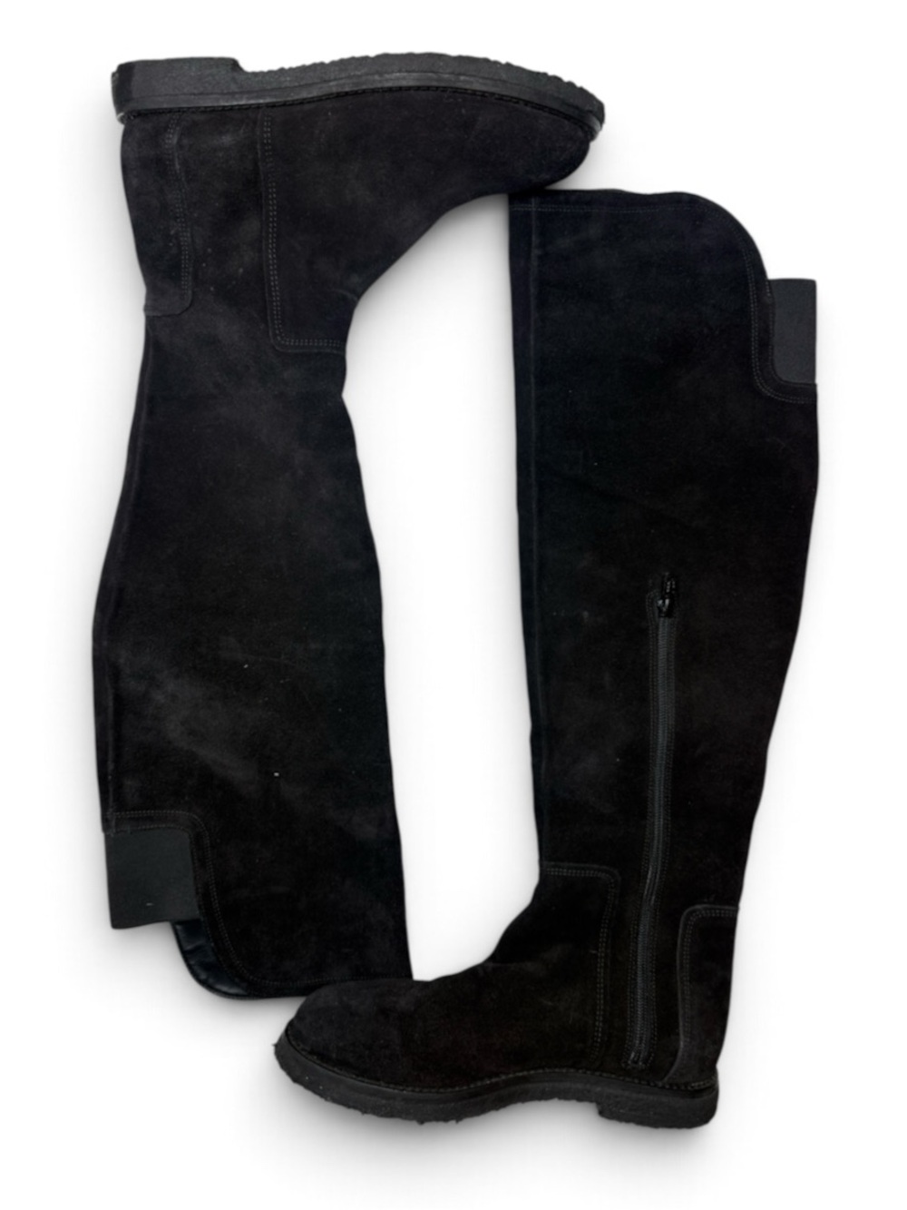 Vince Knee High Tall Boots in Black Suede Low Heel S-624 Sz 8.5